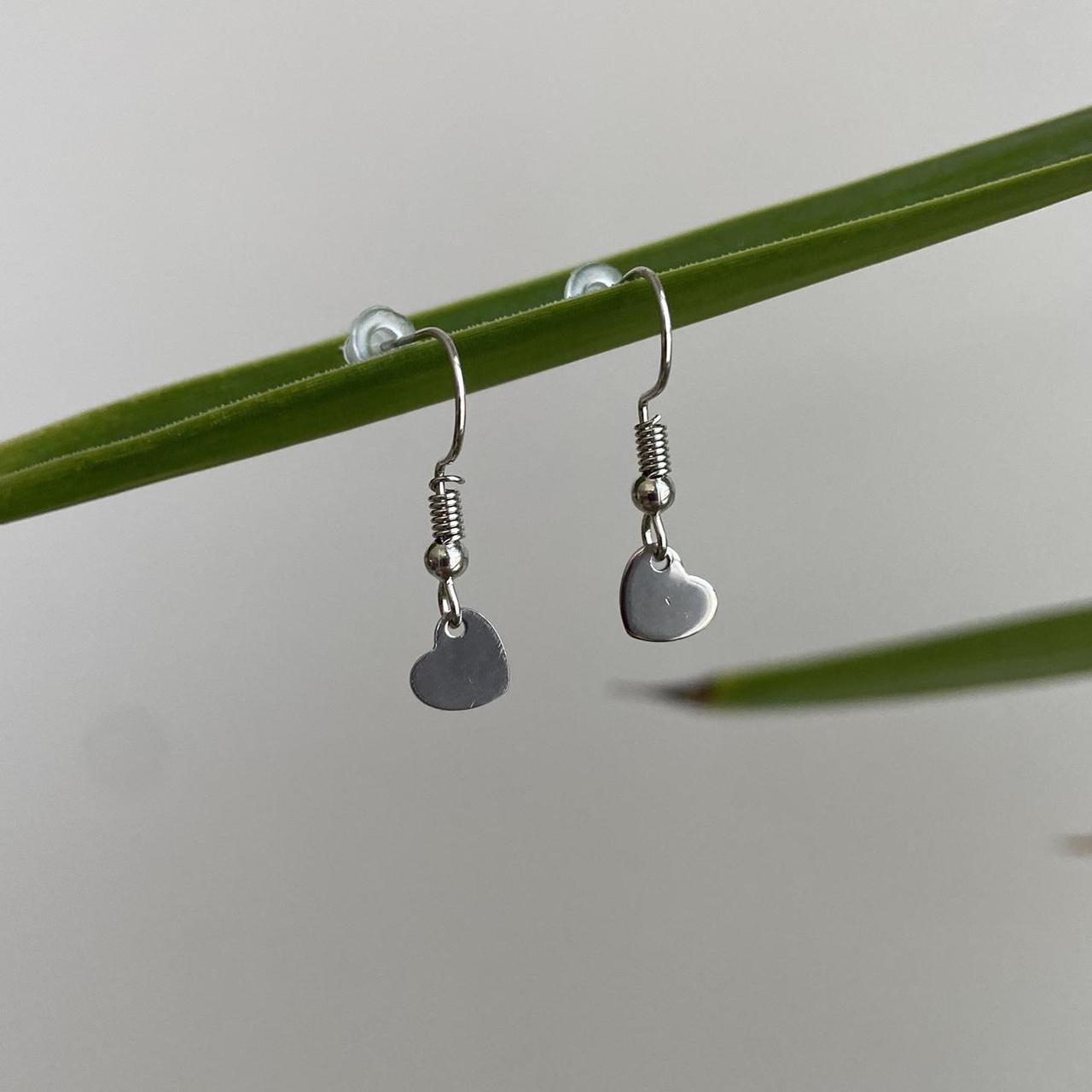 Petite Minimalist Silver Heart Dangle Earrings - Image 3