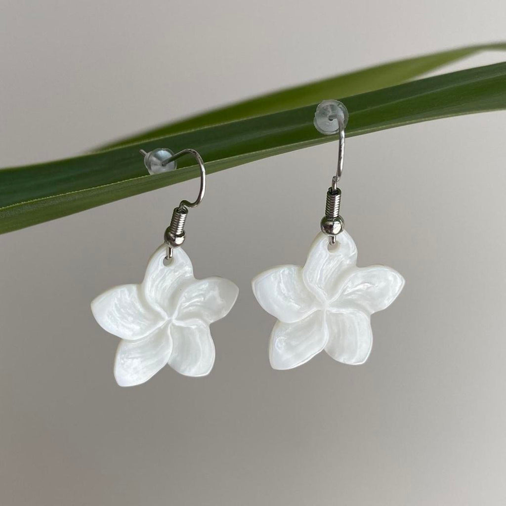 Genuine White Shell Flower Dangle Earrings With - Image 4