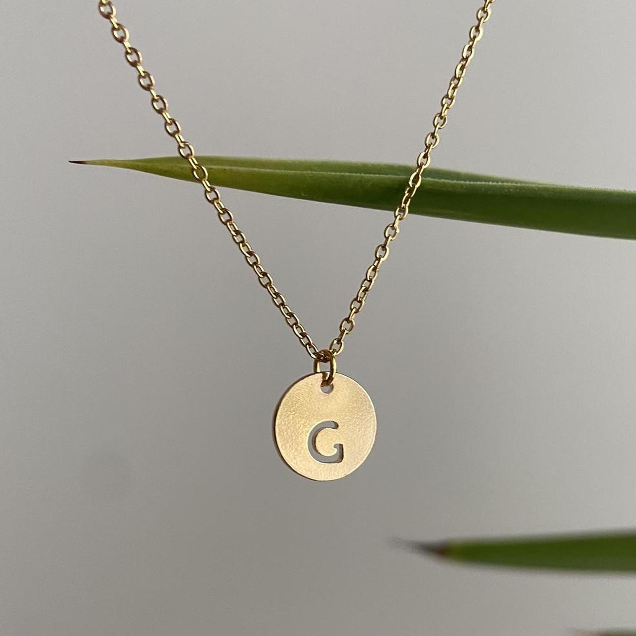Circle Stamped Gold Letter G Initial Pendant Chain - Image 2