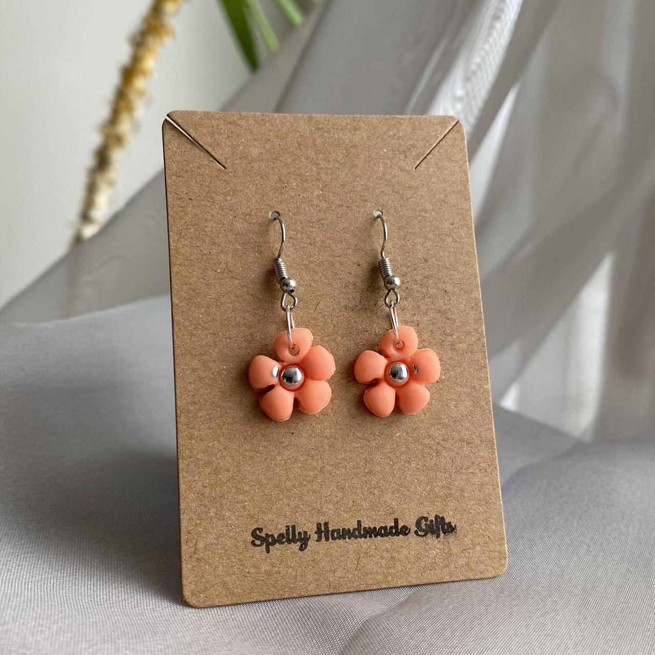 Handmade Orange Flower Polymer Clay Dangle Stud