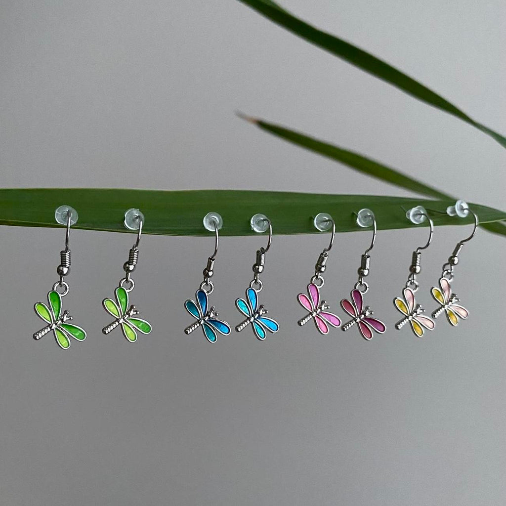 Green Dragon Fly Dangle Earrings With Silver - Image 3