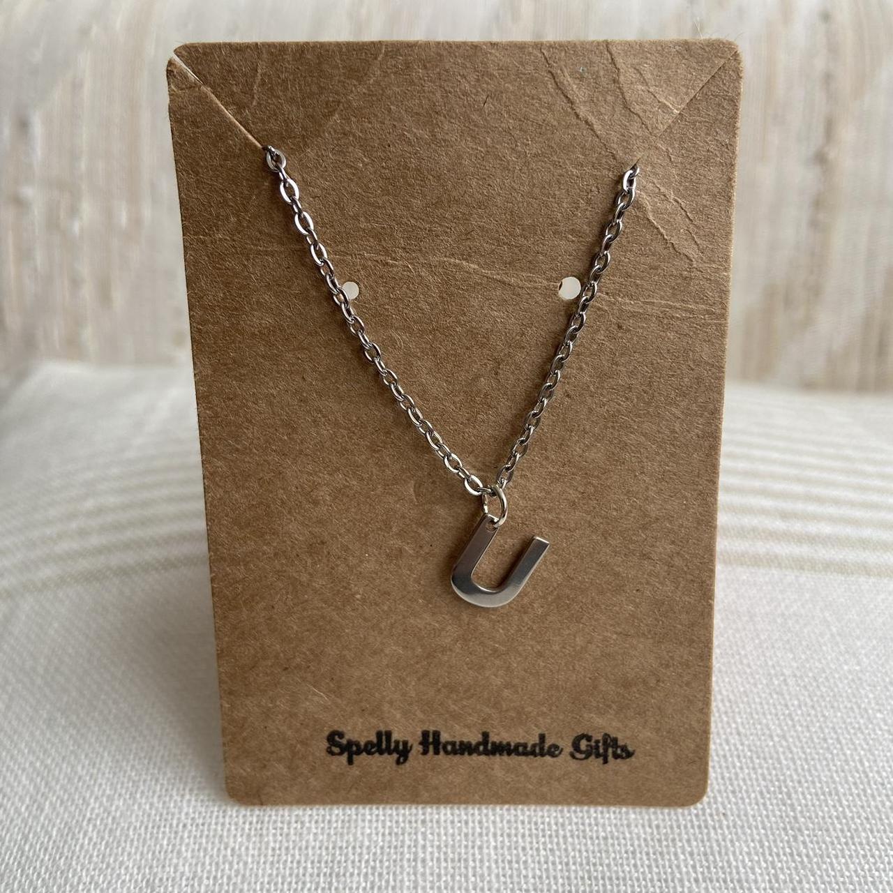 Silver Letter U Initial Pendant Chain Necklace - Image 3