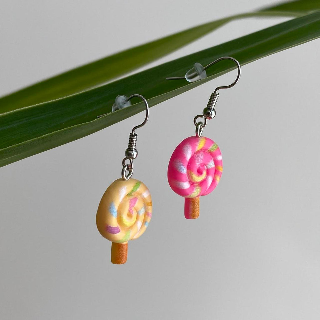Yellow And Pink Swirly Lollipop Dangle Earrings With - Image 4