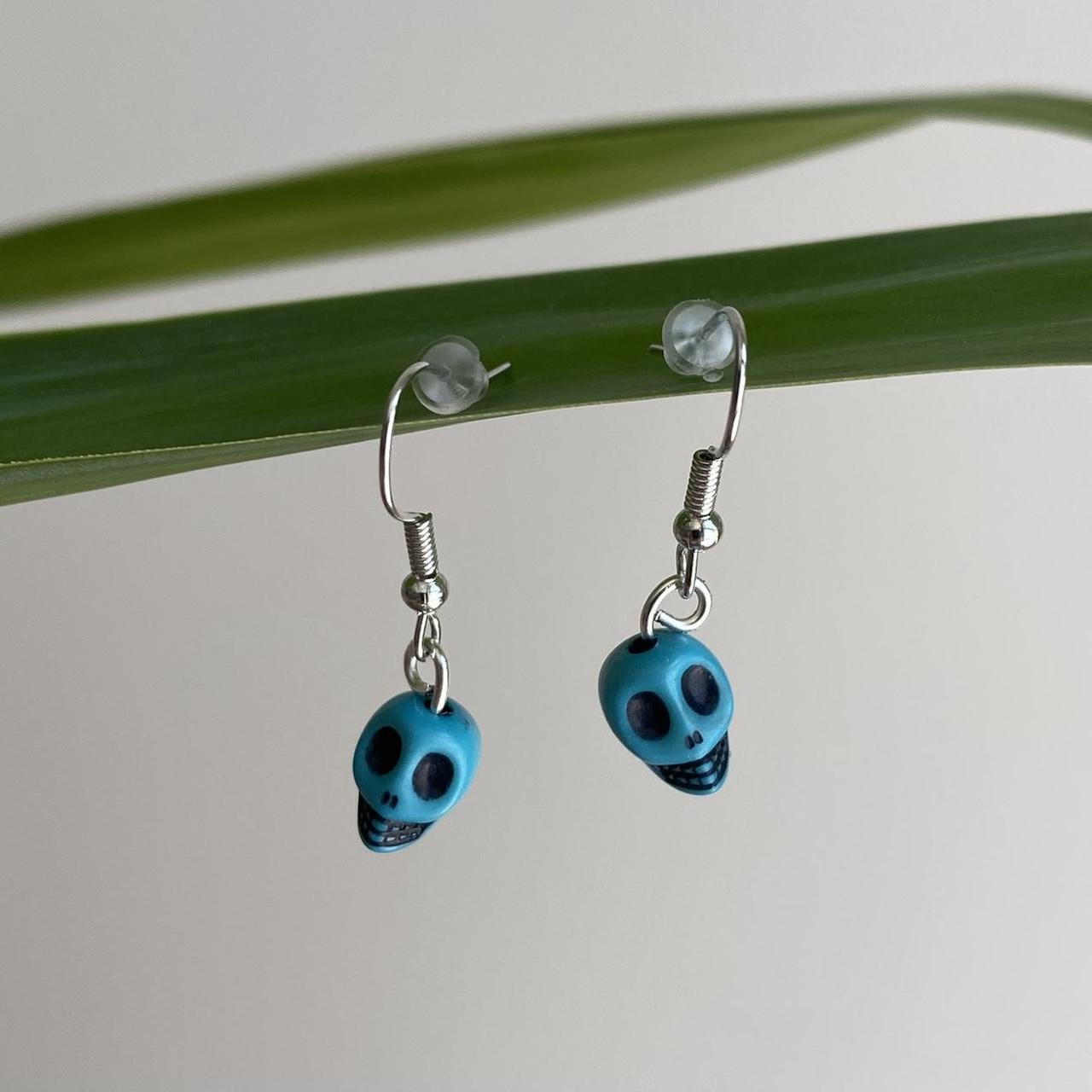 Cinco De Mayo Blue And Black Skull Dangle Earrings - Image 4
