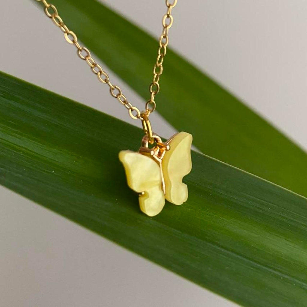 Yellow Butterfly Pendant Chain Necklace With Gold