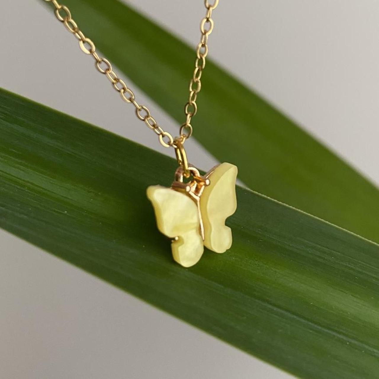 Yellow Butterfly Pendant Chain Necklace With Gold