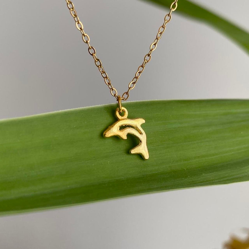 Gold Dolphin Pendant Chain Necklace 18 Karat Gold