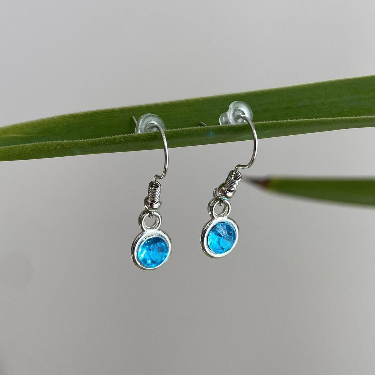 Blue Turquoise Gem Dangle Earrings Silver Accents