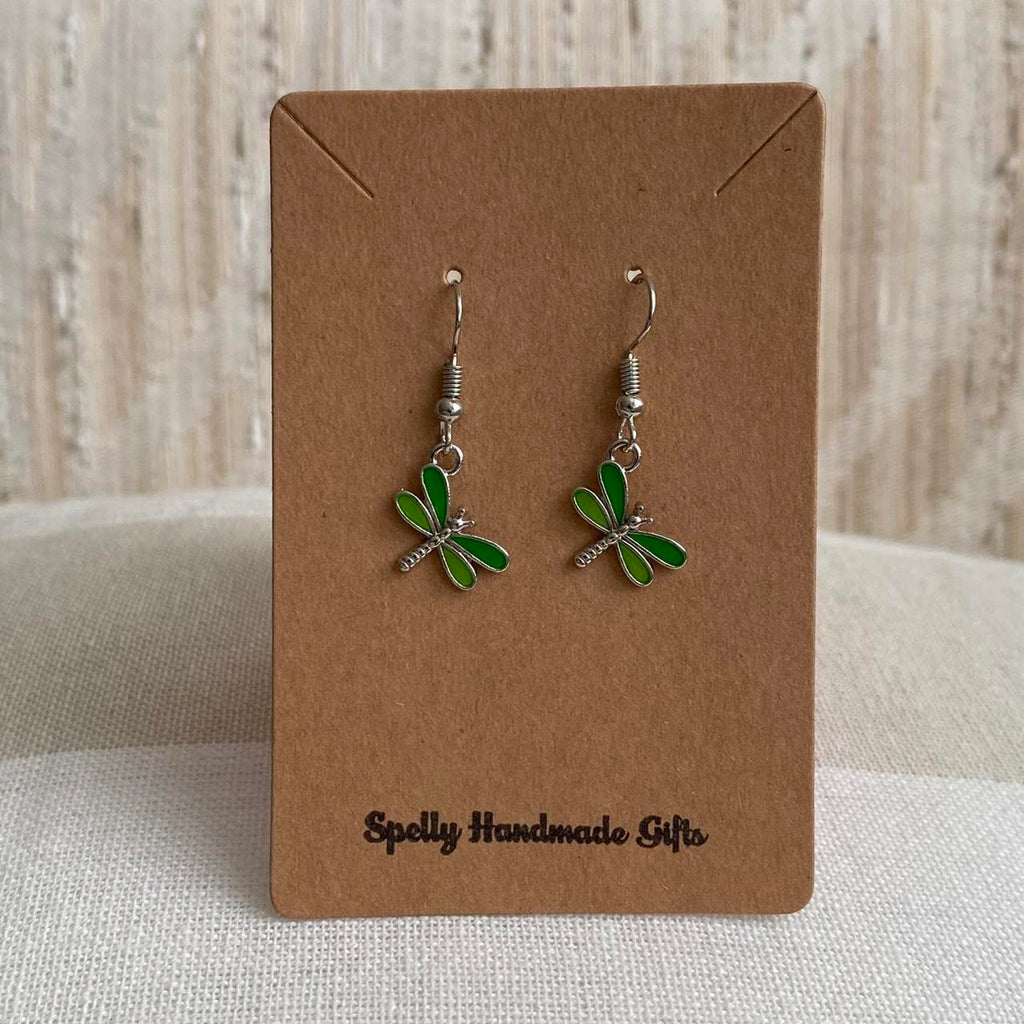 Green Dragon Fly Dangle Earrings With Silver - Image 2