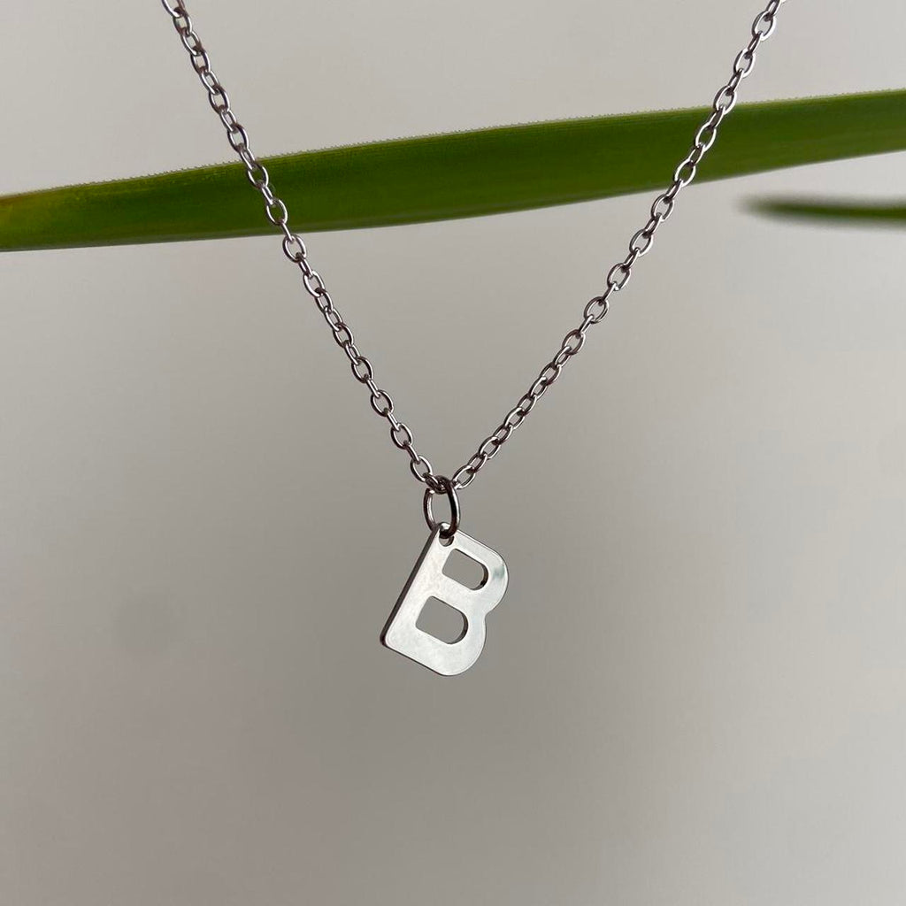 Silver Letter B Initial Pendant Chain Necklace
