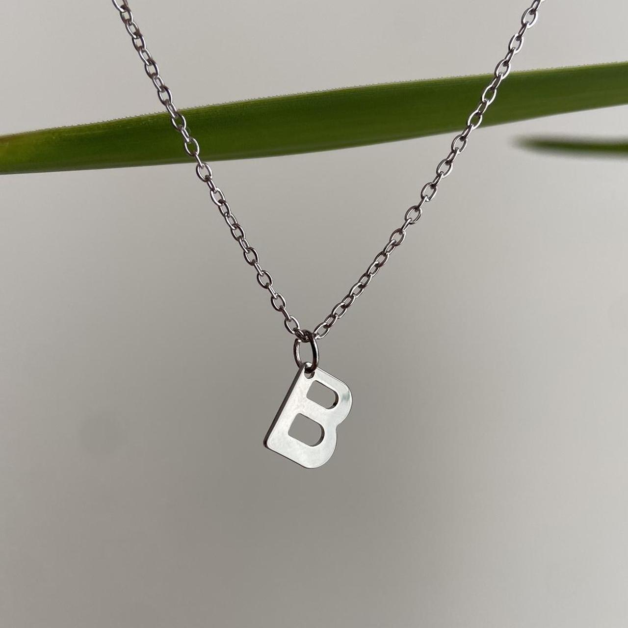Silver Letter B Initial Pendant Chain Necklace