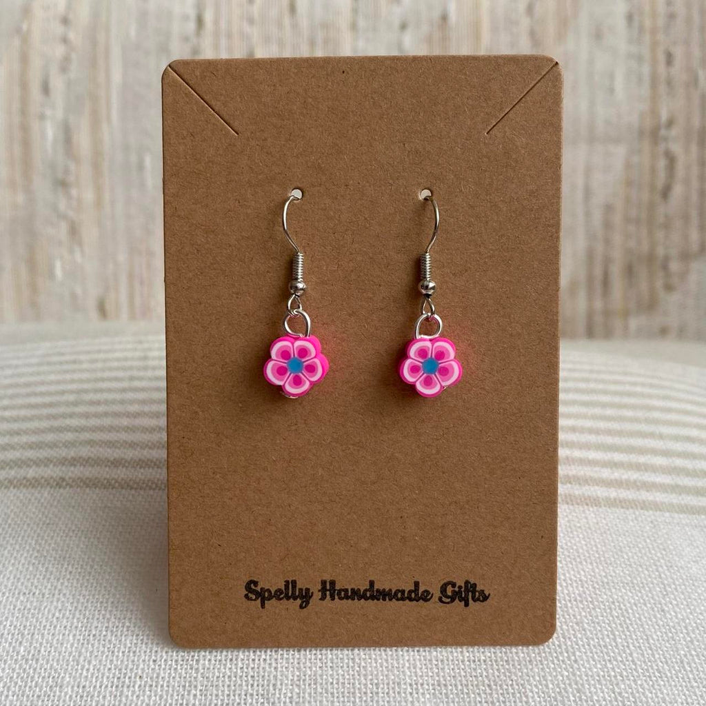 Pink Tropical Flower Polymer Clay Dangle Earrings - Image 4