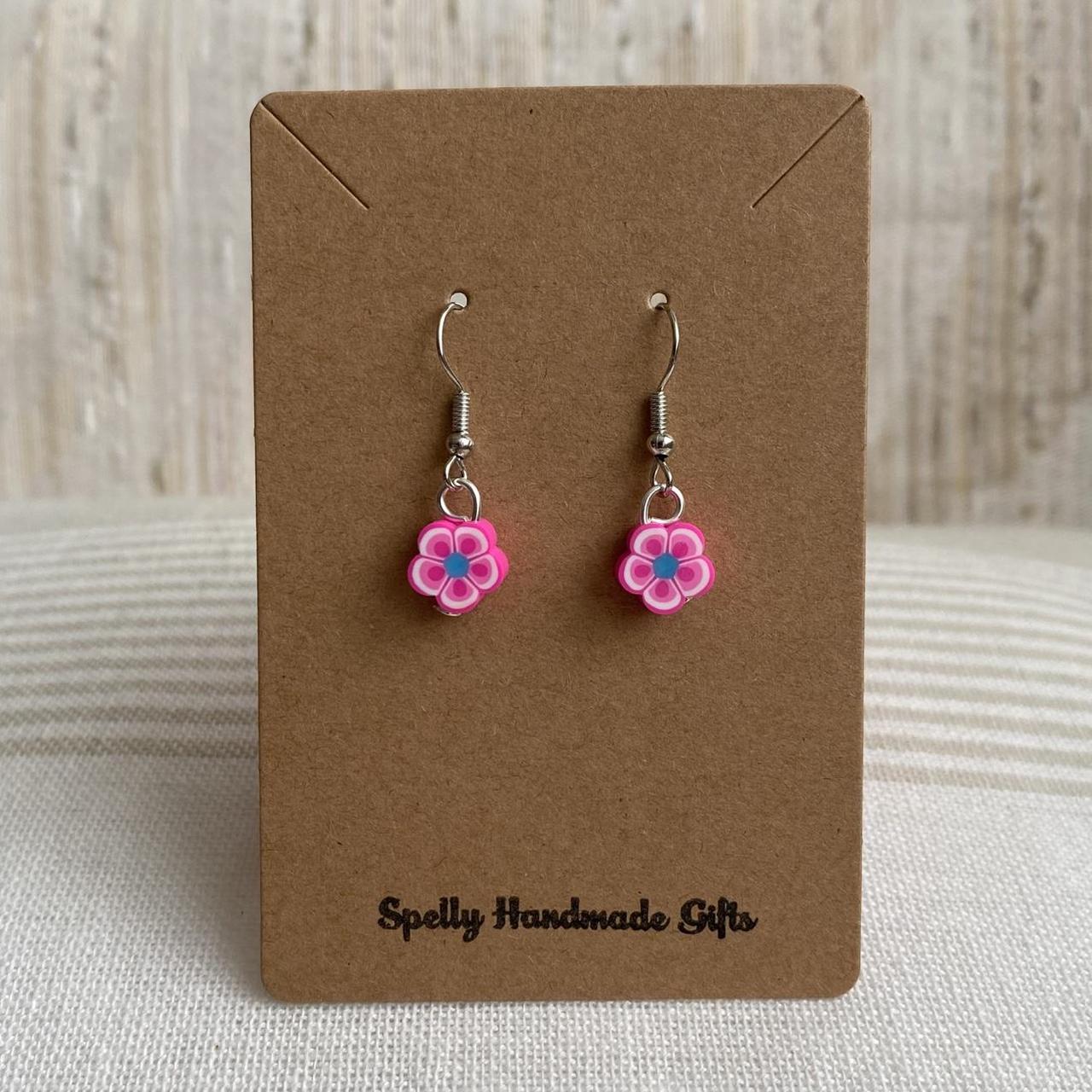Pink Tropical Flower Polymer Clay Dangle Earrings - Image 4