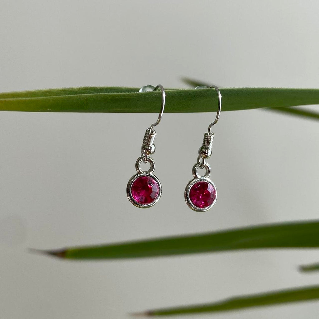 Magenta Pink Gem Dangle Earrings Silver Accents - Image 4