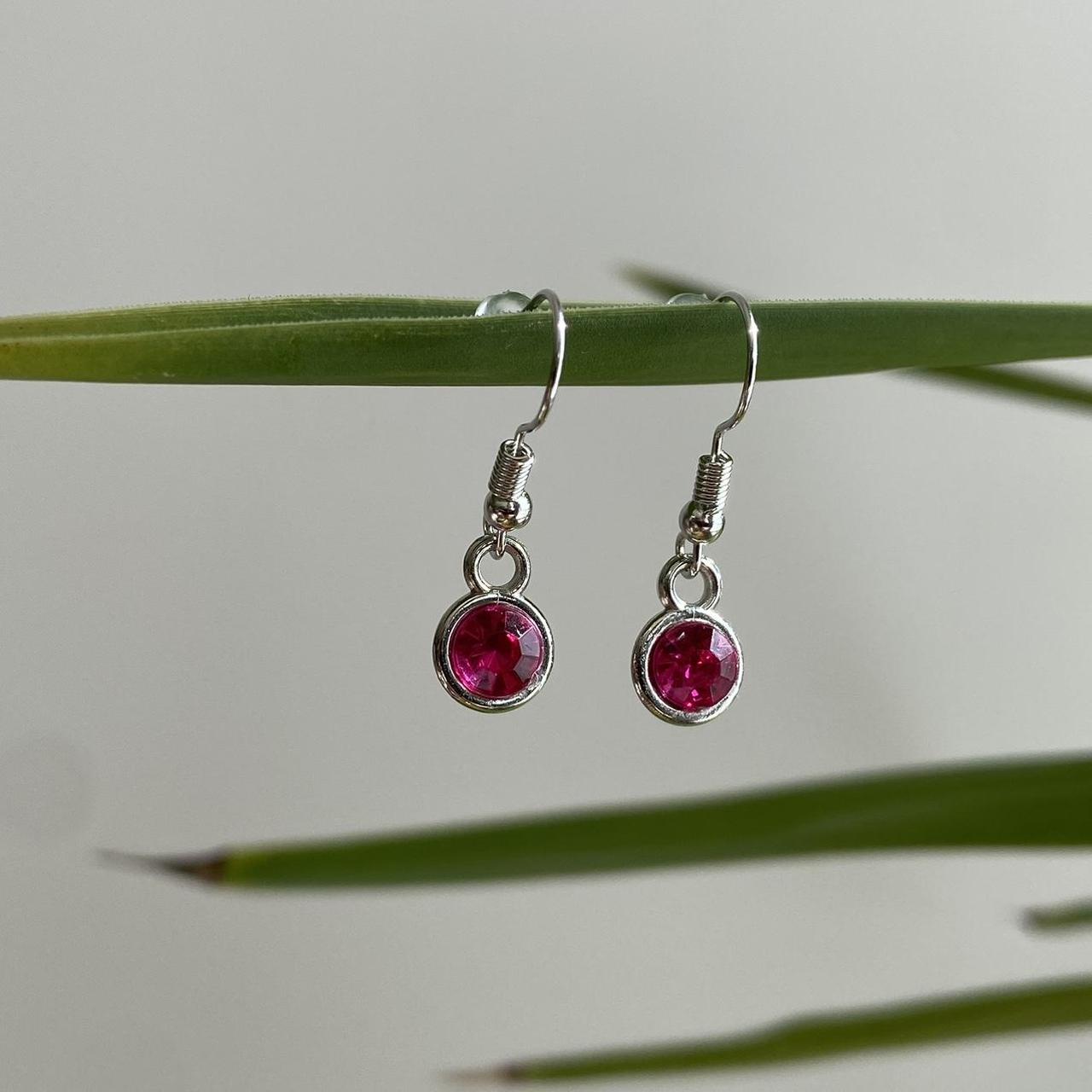 Magenta Pink Gem Dangle Earrings Silver Accents - Image 4