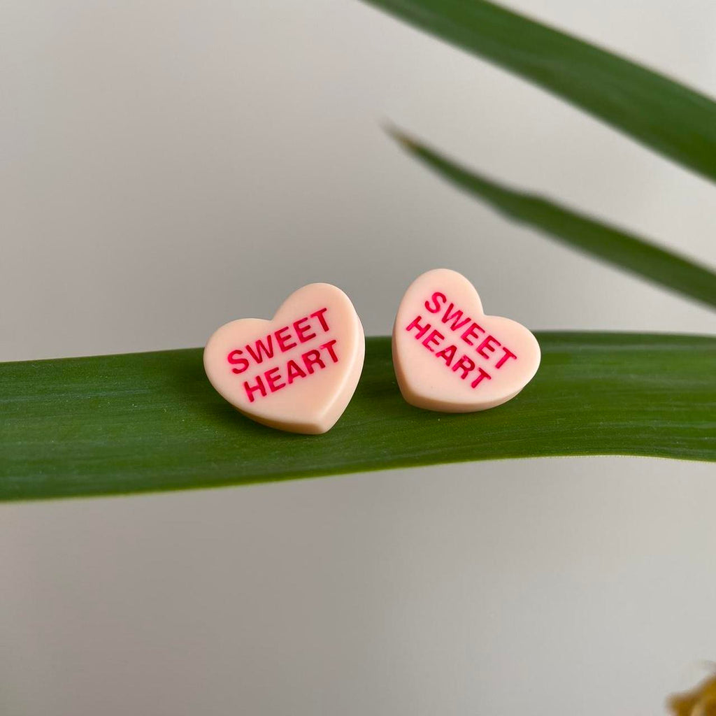 Orange Sweet Heart Valentines Day Candy Shaped Stud