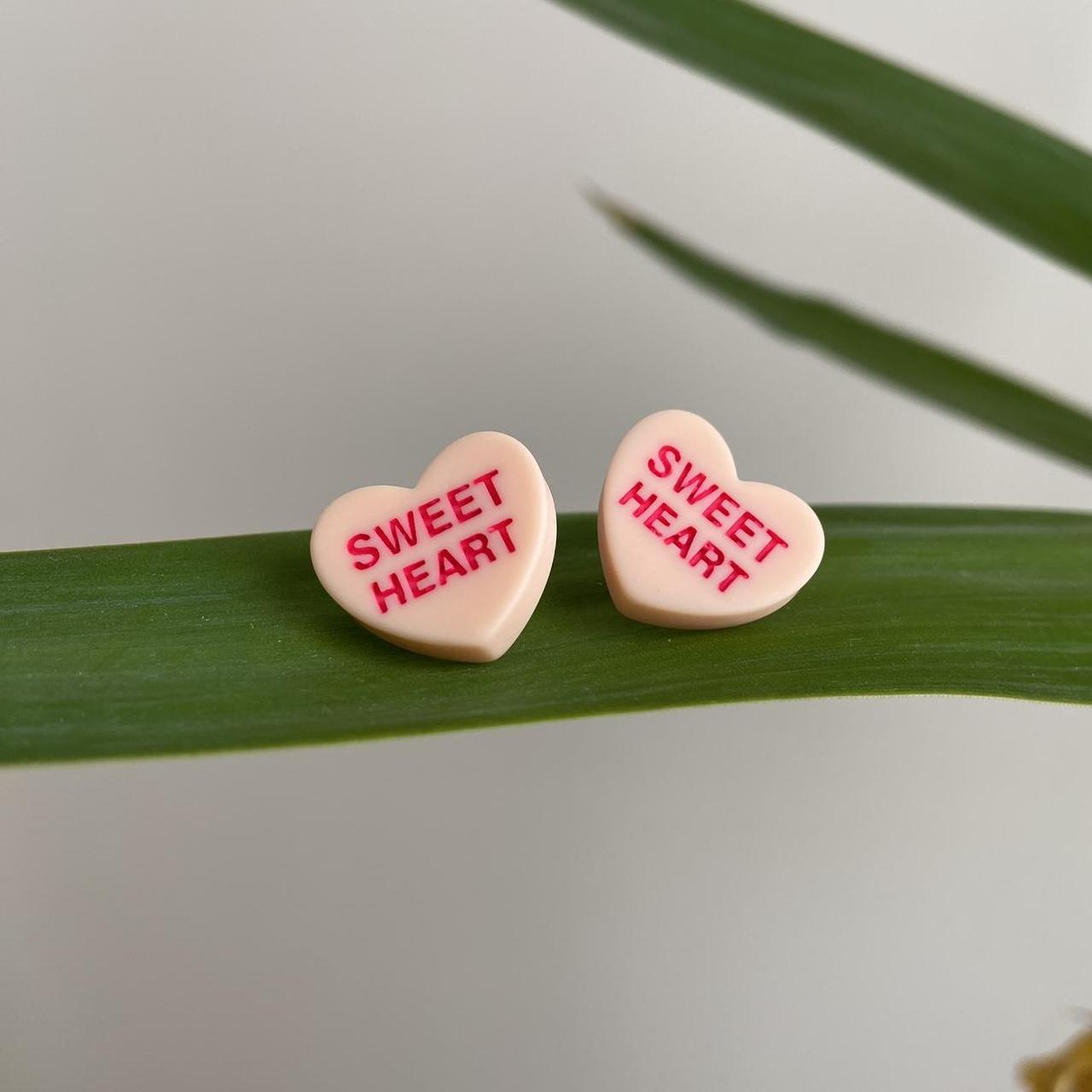 Orange Sweet Heart Valentines Day Candy Shaped Stud