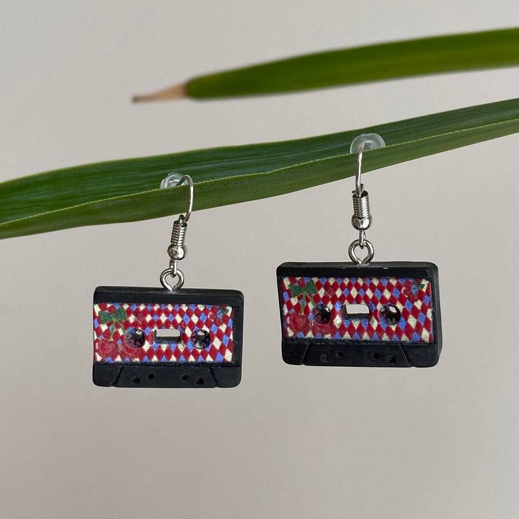 Black Vintage Music Cassette Tape Dangle Earrings - Image 4
