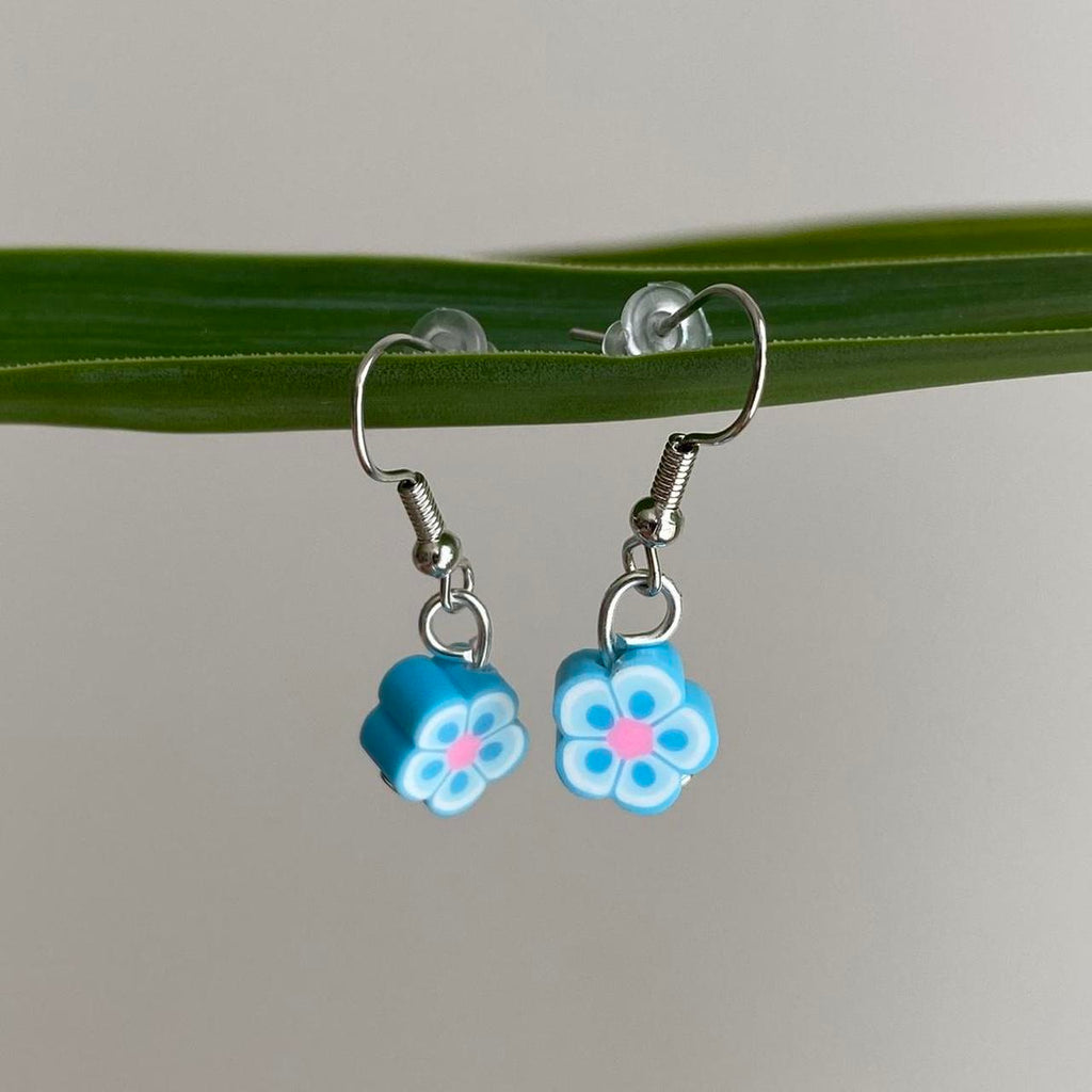 Light Blue Tropical Flower Polymer Clay Dangle - Image 2