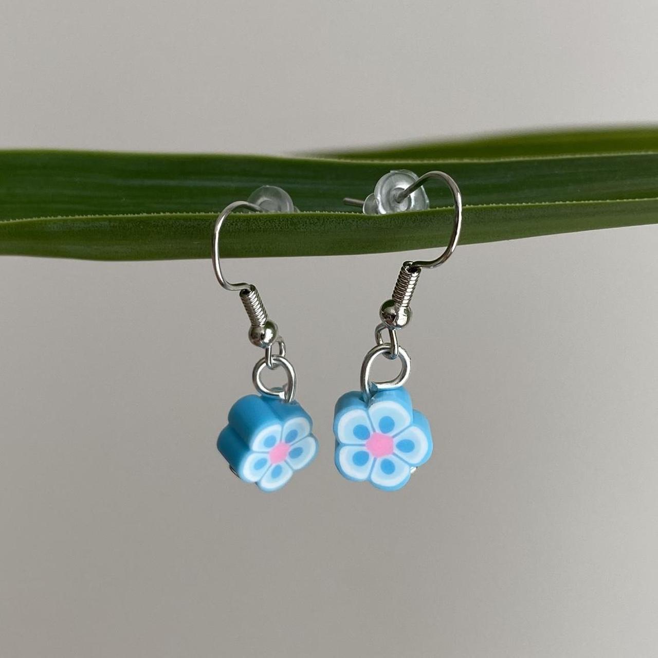 Light Blue Tropical Flower Polymer Clay Dangle - Image 2