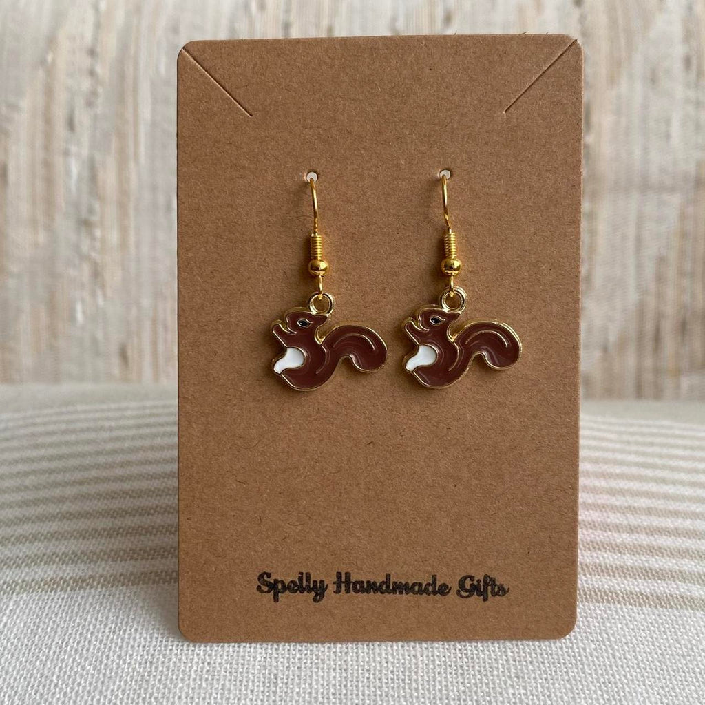 Brown Squirrel Enamel Dangle Earrings With Gold - Image 3