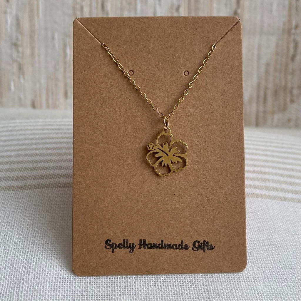 Tropical Gold Hibiscus Flower Pendant Chain - Image 4