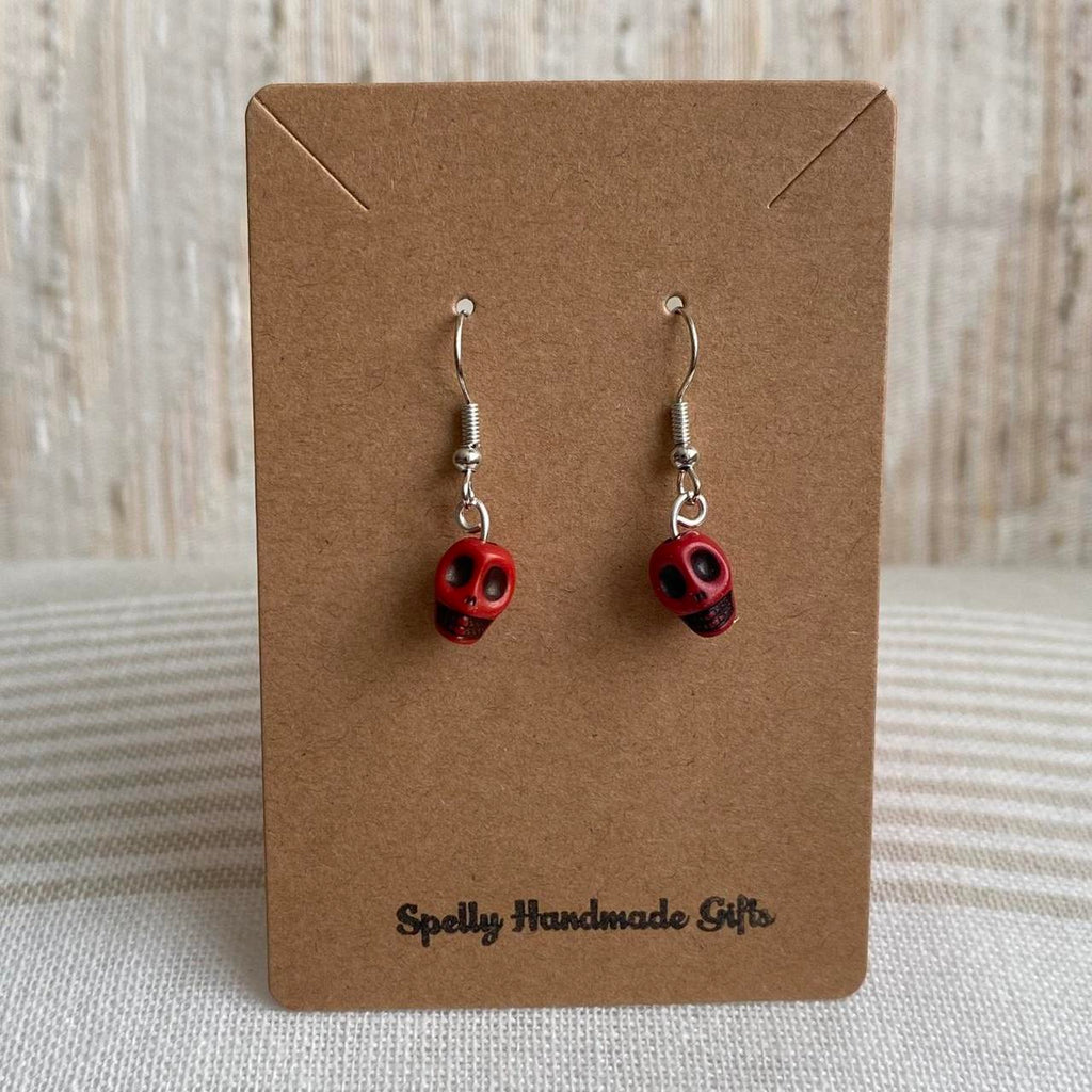 Cinco De Mayo Red And Black Skull Dangle Earrings - Image 3