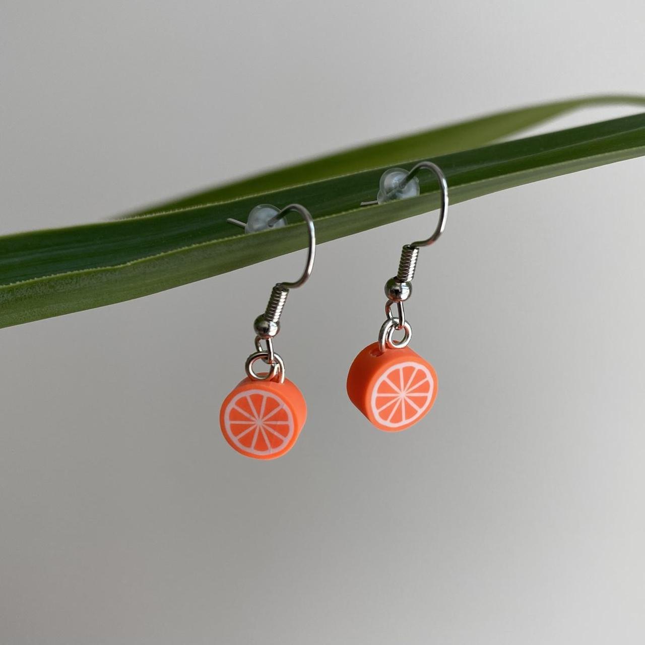 Orange Fruit Polymer Clay Dangle Earrings With - Image 4
