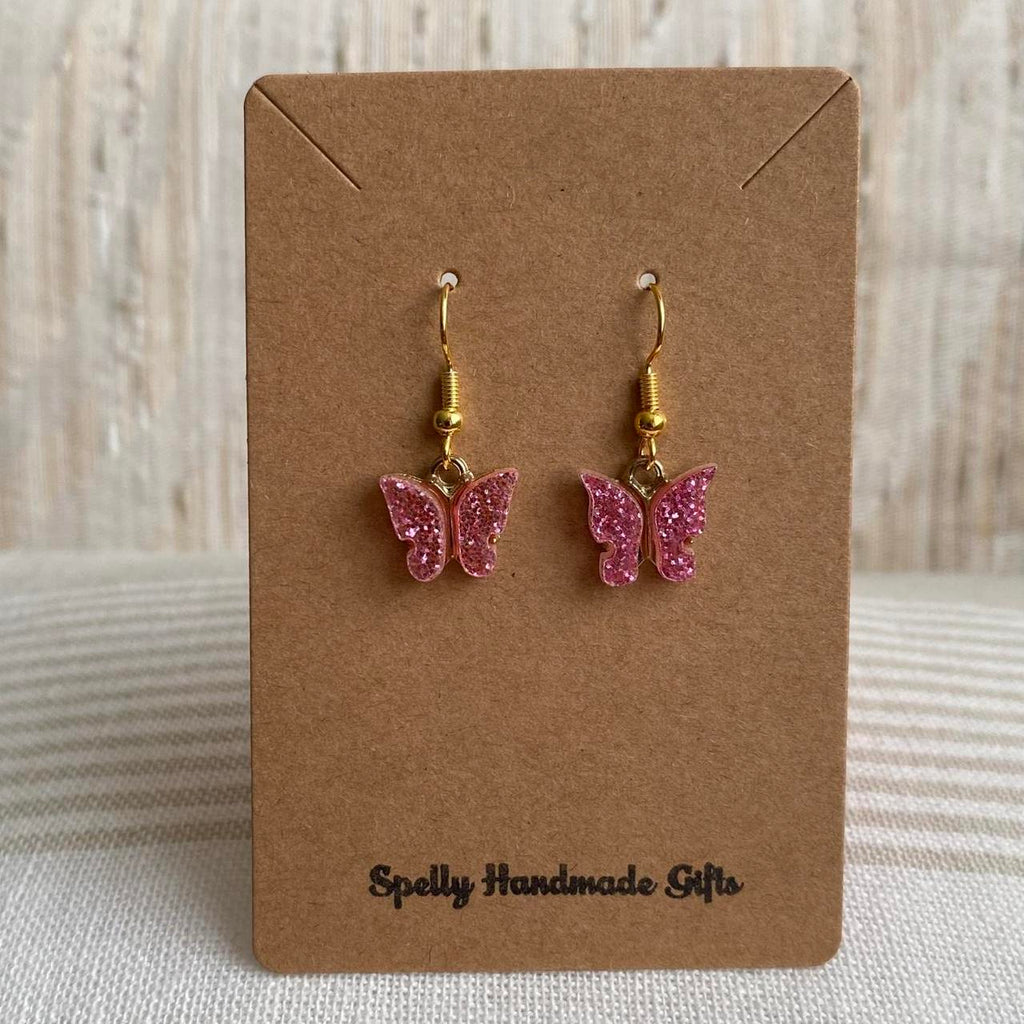 Light Pink Sparkle Butterfly Dangle Earrings With - Image 3