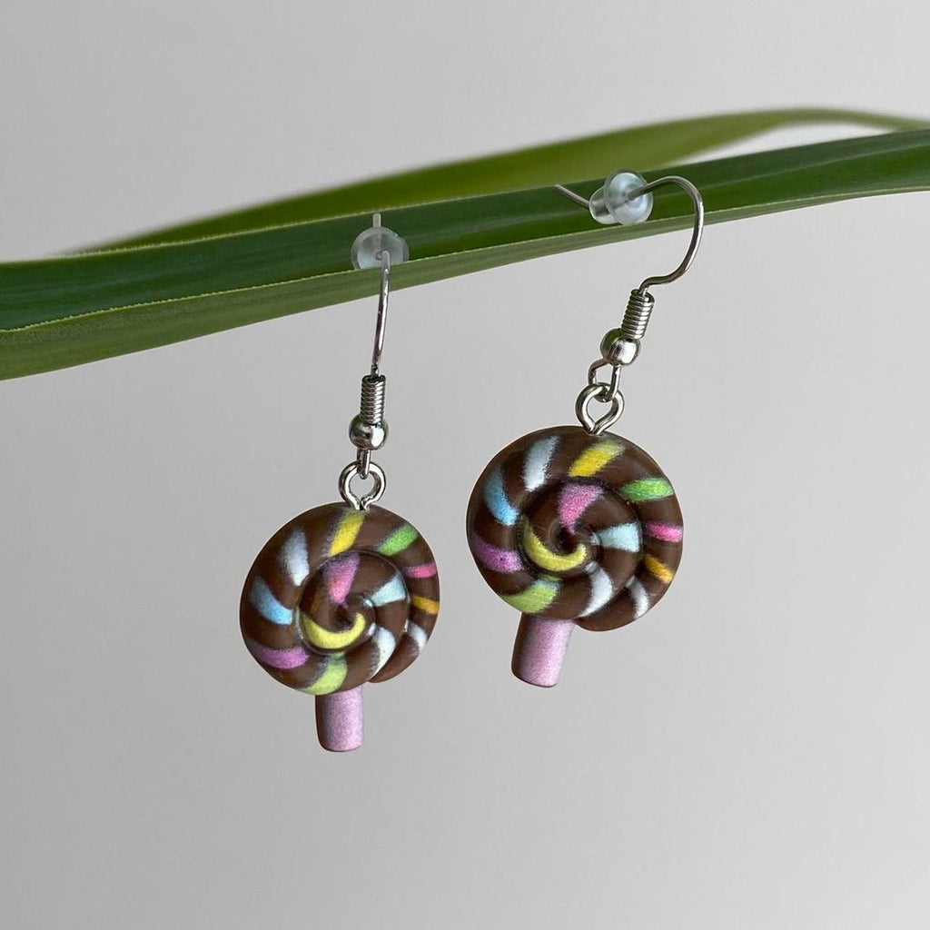 Chocolate Brown Swirly Lollipop Dangle Earrings With - Image 4