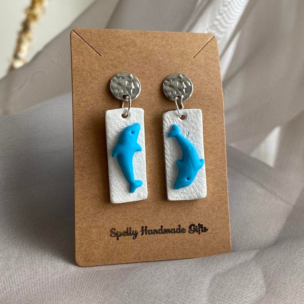 Handmade Dolphin Polymer Clay Dangle Stud Earrings