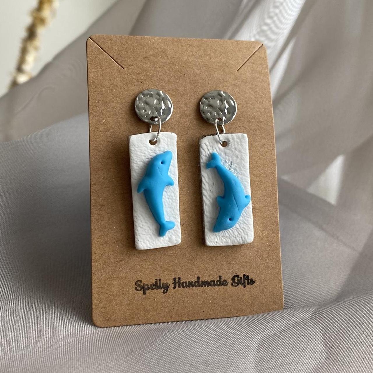 Handmade Dolphin Polymer Clay Dangle Stud Earrings