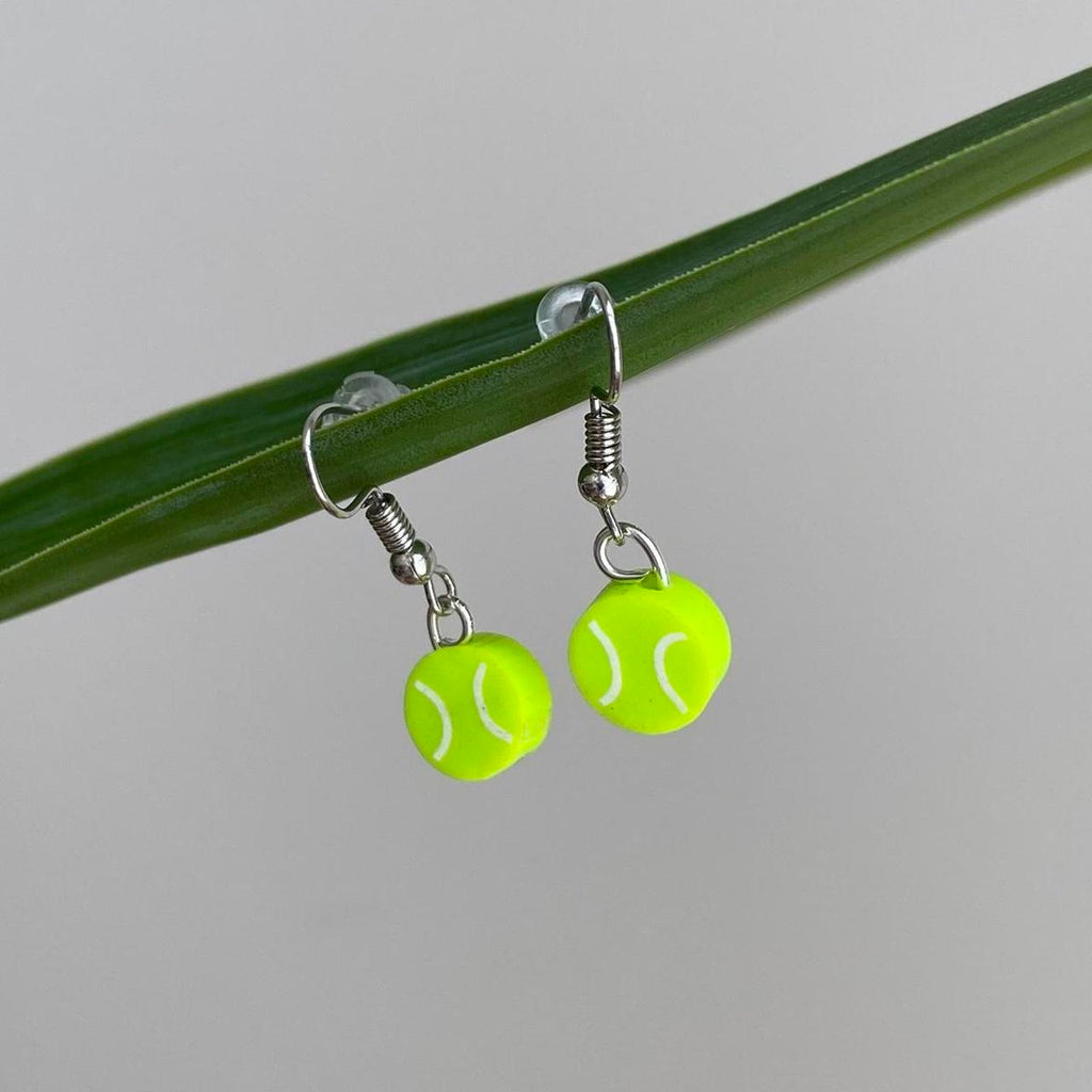 Tennis Ball Polymer Clay Dangle Earrings With Silver - Image 3