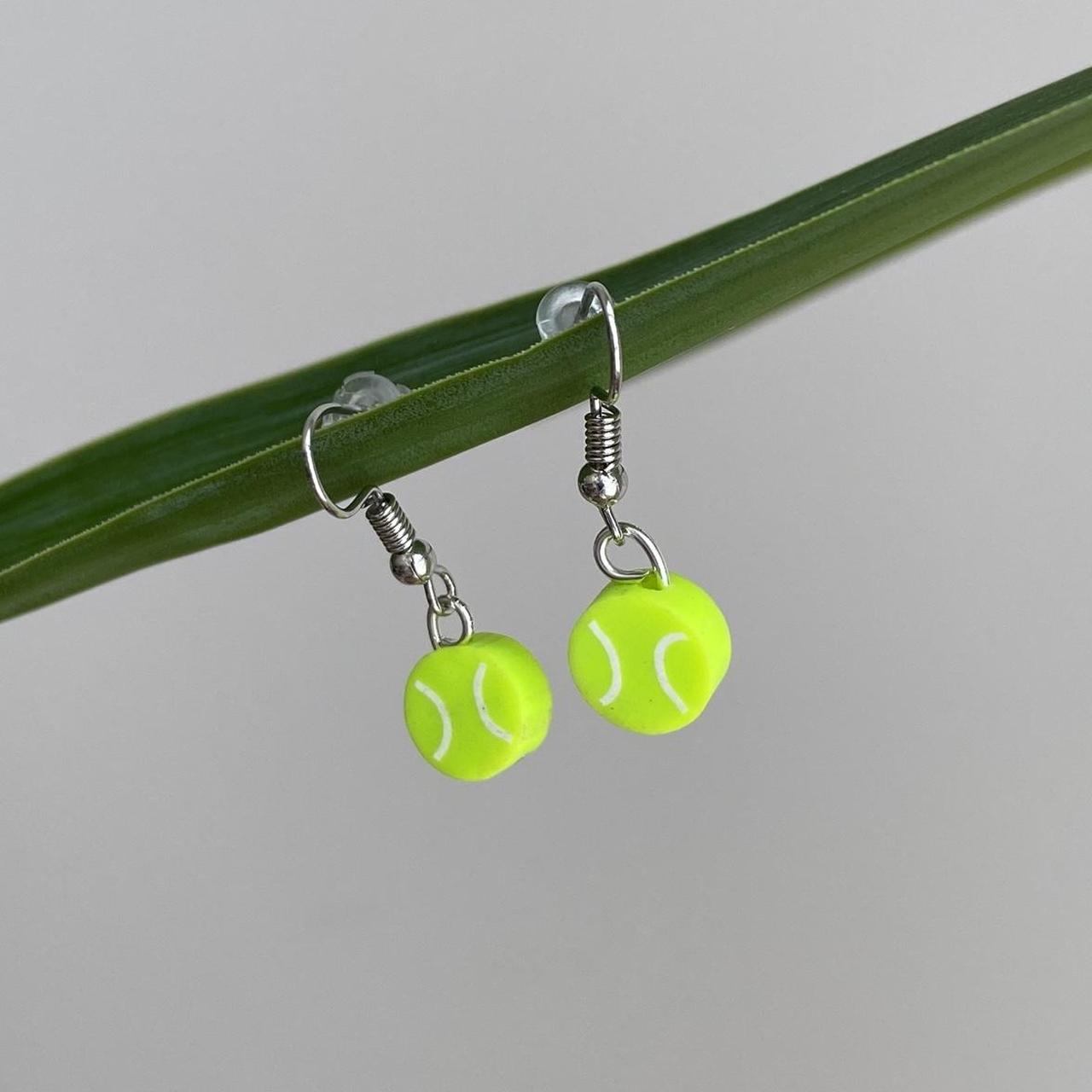 Tennis Ball Polymer Clay Dangle Earrings With Silver - Image 3