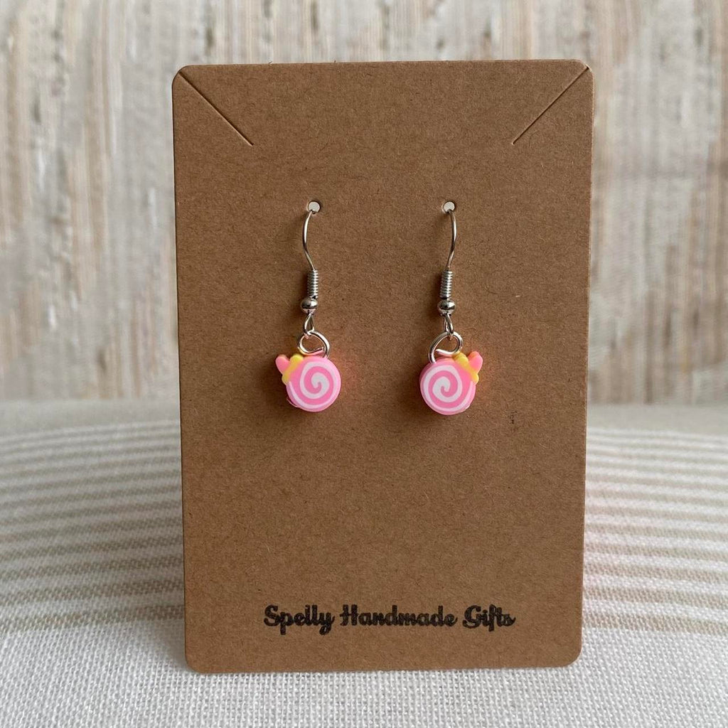 Pink Swirl Candy Disc Polymer Clay Dangle Earrings - Image 3
