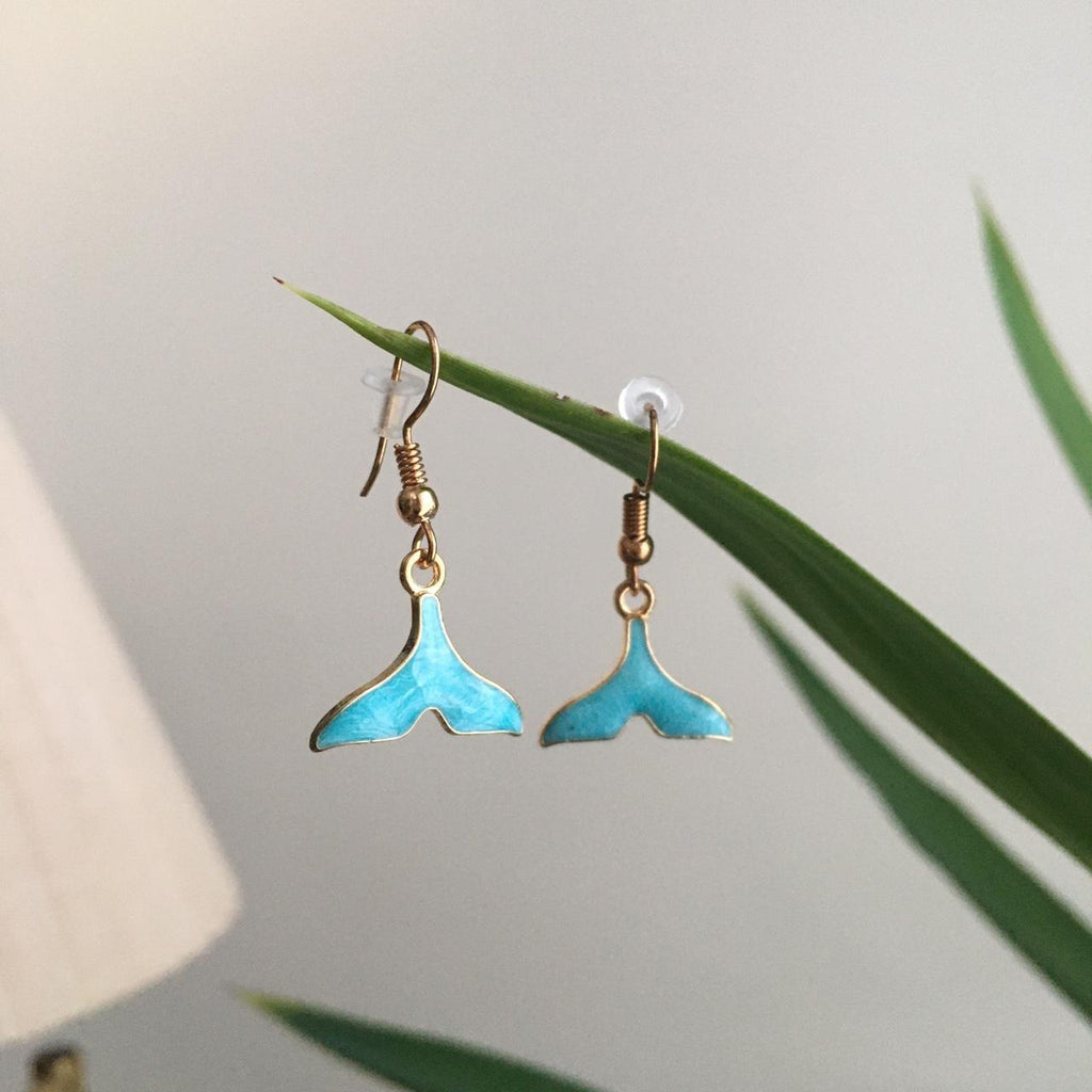 Blue Turquoise Whale Tail Drop Dangle Earrings With - Image 4