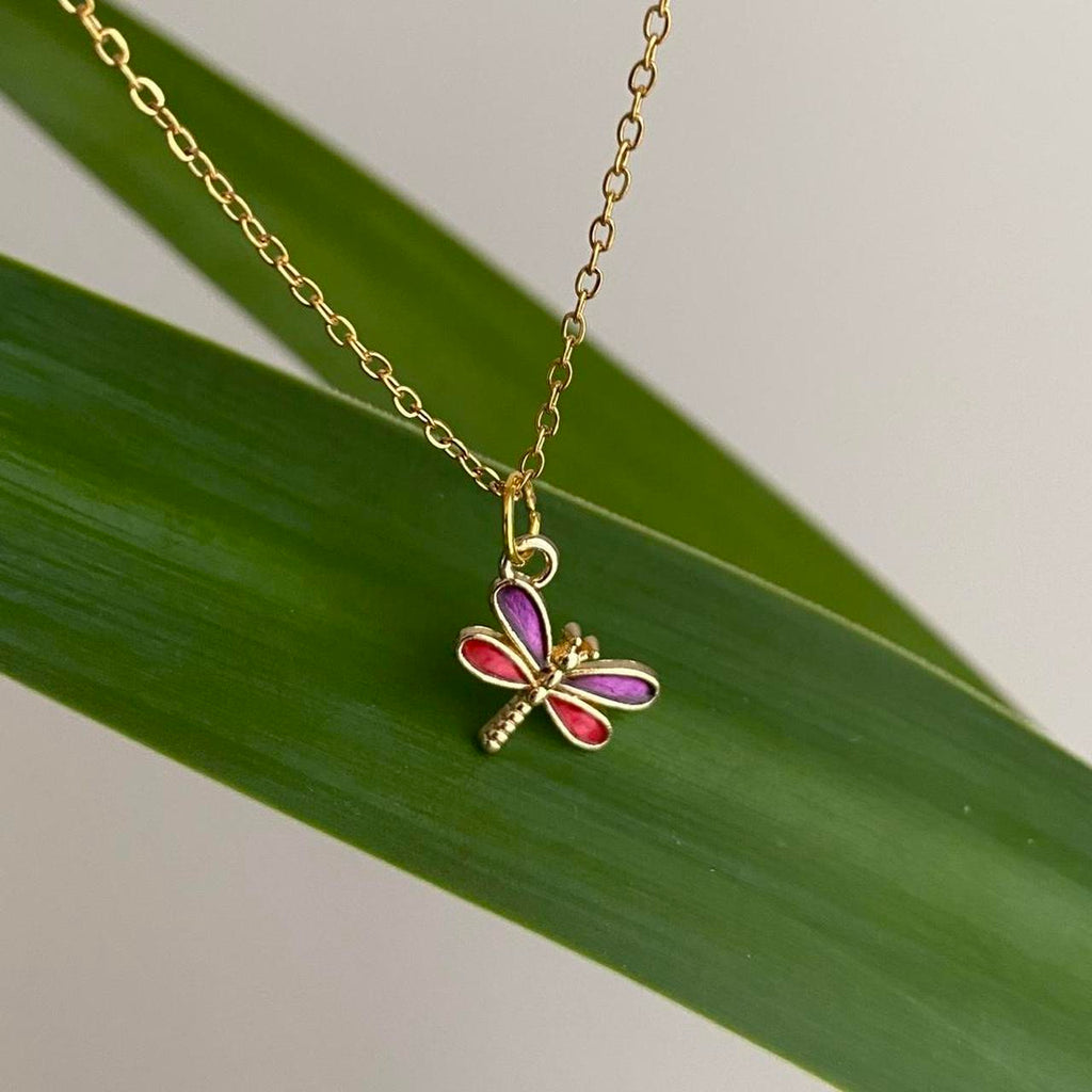 Purple And Red Enamel Dragonfly Pendant Chain - Image 2