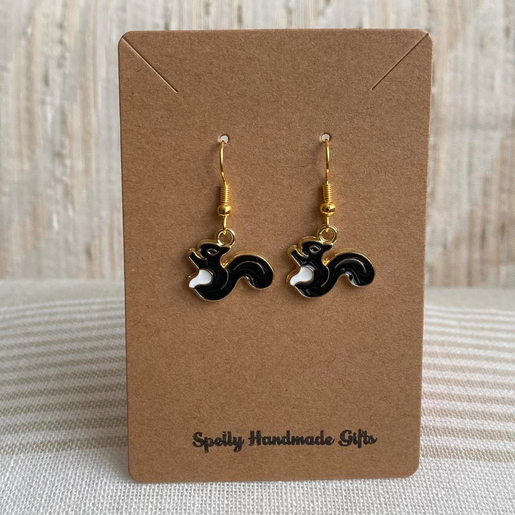 Black Squirrel Enamel Dangle Earrings With Gold - Image 3