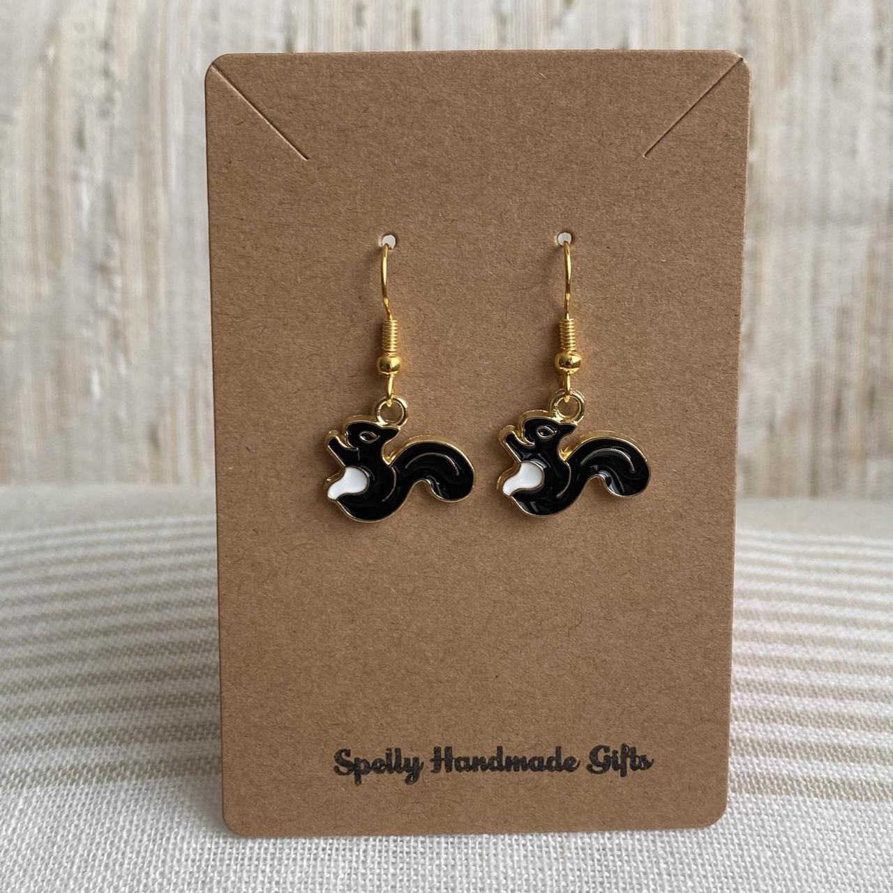 Black Squirrel Enamel Dangle Earrings With Gold - Image 3