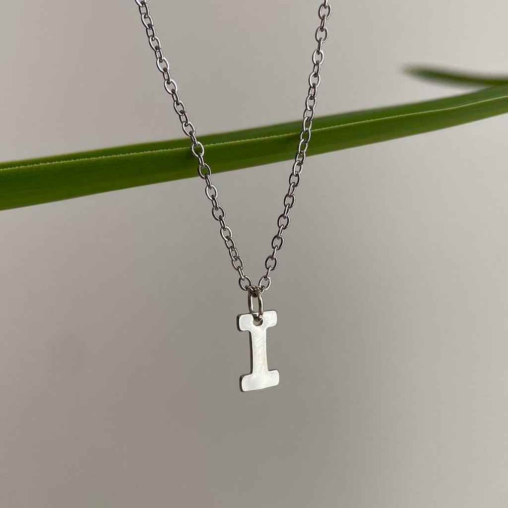 Silver Letter I Initial Pendant Chain Necklace