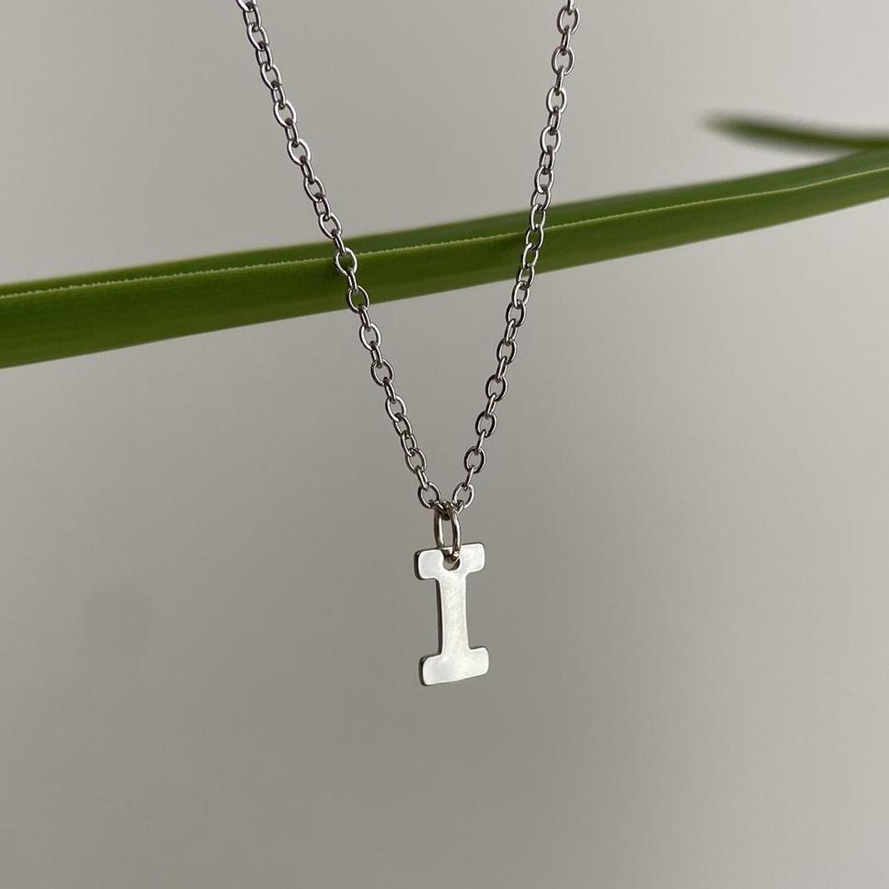 Silver Letter I Initial Pendant Chain Necklace