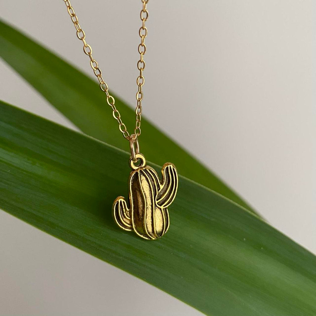 Gold Cactus Pendant Chain Necklace 18 Karat Gold - Image 5