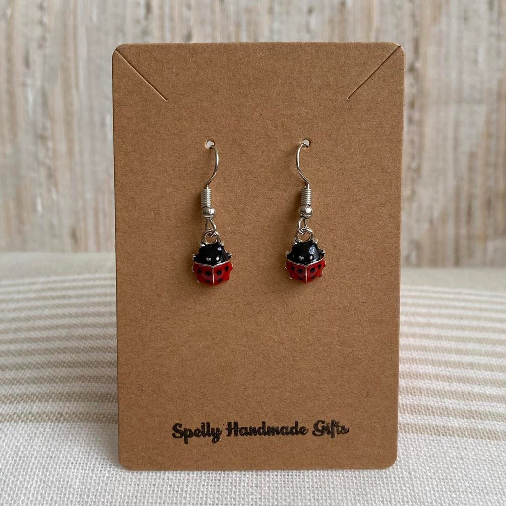 Red Ladybug Dangle Earrings With Silver Accents - Image 4