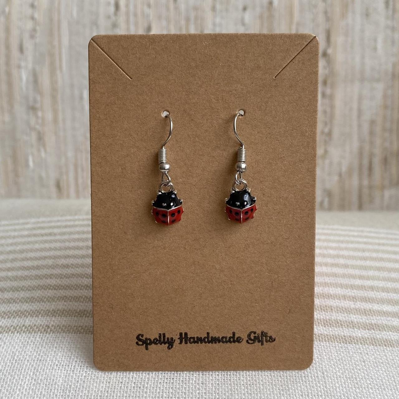 Red Ladybug Dangle Earrings With Silver Accents - Image 4