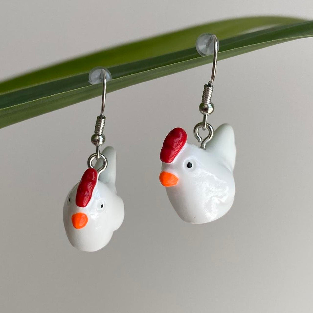 Chicken Dangle Earrings With Silver Accents Hand - Image 2