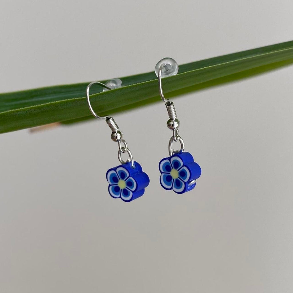 Dark Blue Tropical Flower Polymer Clay Dangle - Image 2