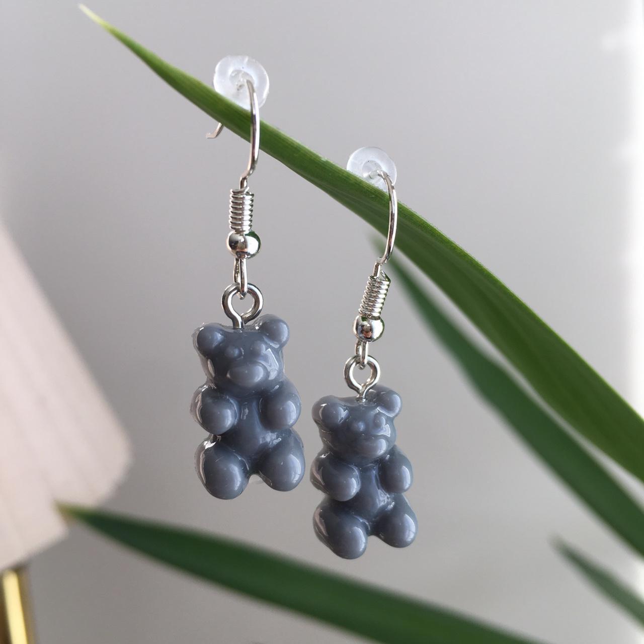 Cute Hand Made Resin Grey Gummy Bear Drop Dangle - Image 2