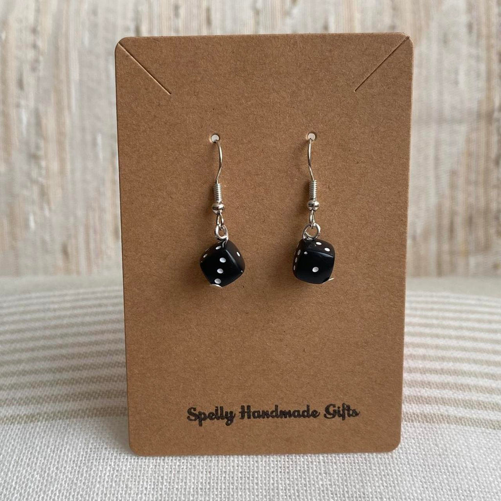 Black Game Dice Dangle Earrings With Silver Accents - Image 4