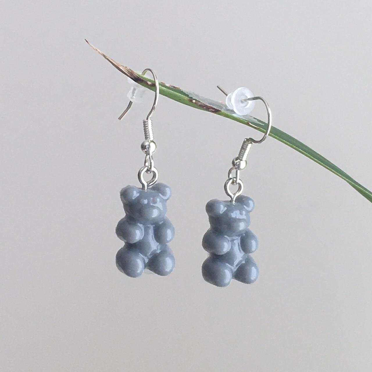 Cute Hand Made Resin Grey Gummy Bear Drop Dangle