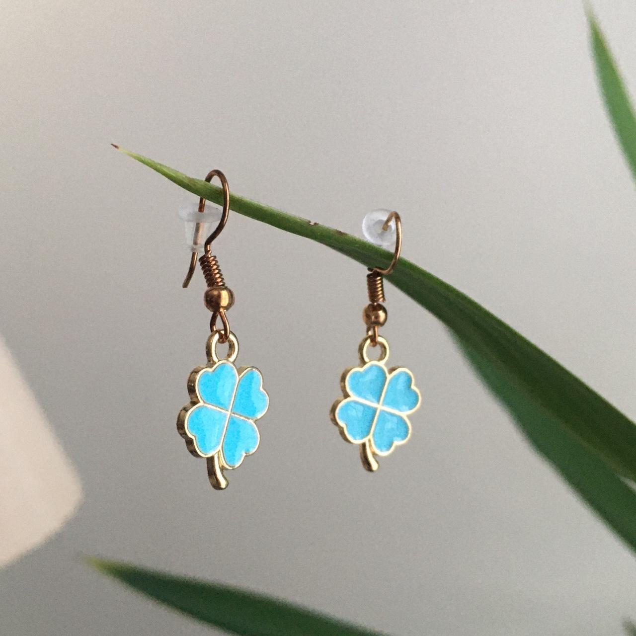 Blue Turquoise Four Leaf Clover Drop Dangle - Image 4